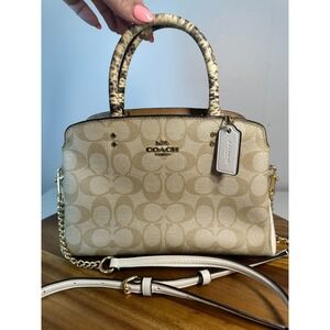 Coach Women's Mini Lillie Signature Snakeskin‎ Canvas Carryall Designer Purse